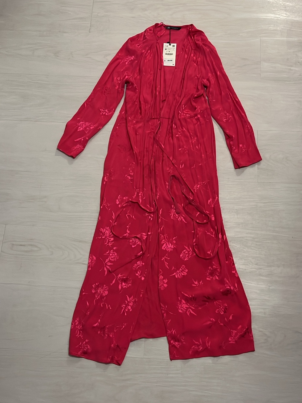 Zara Long Red Floral Trench Coat